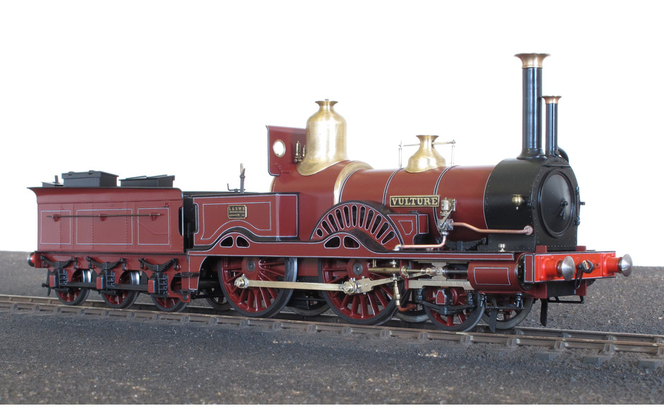 Vulture is a Beattie LSWR loco of the 1860s. The model is scratch built except for the motor, geaarbox and wheels